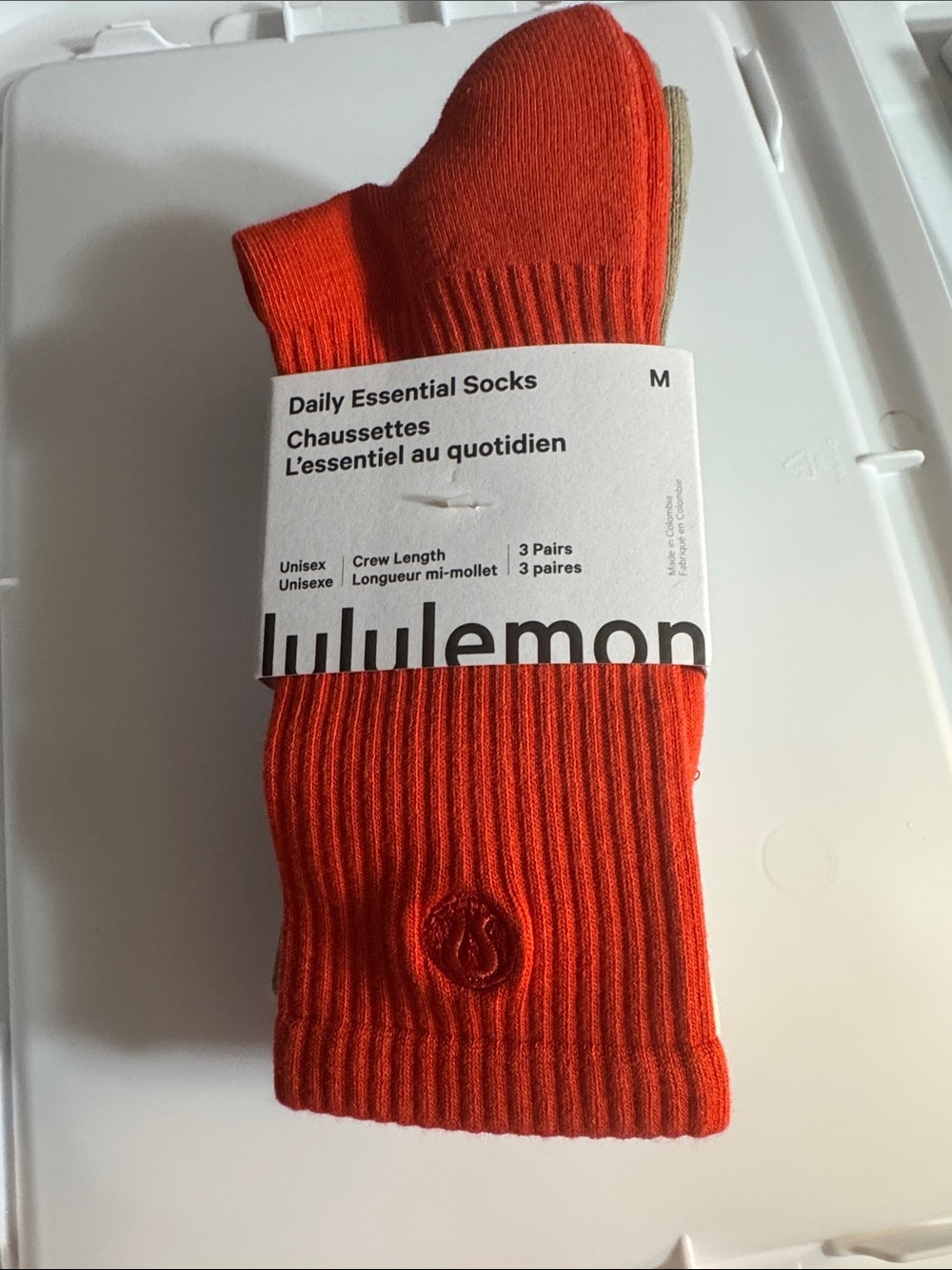 Lululemon Athletica 3 pk Bundle Unisex Daily Essential Crew Socks. Org Tan Crm